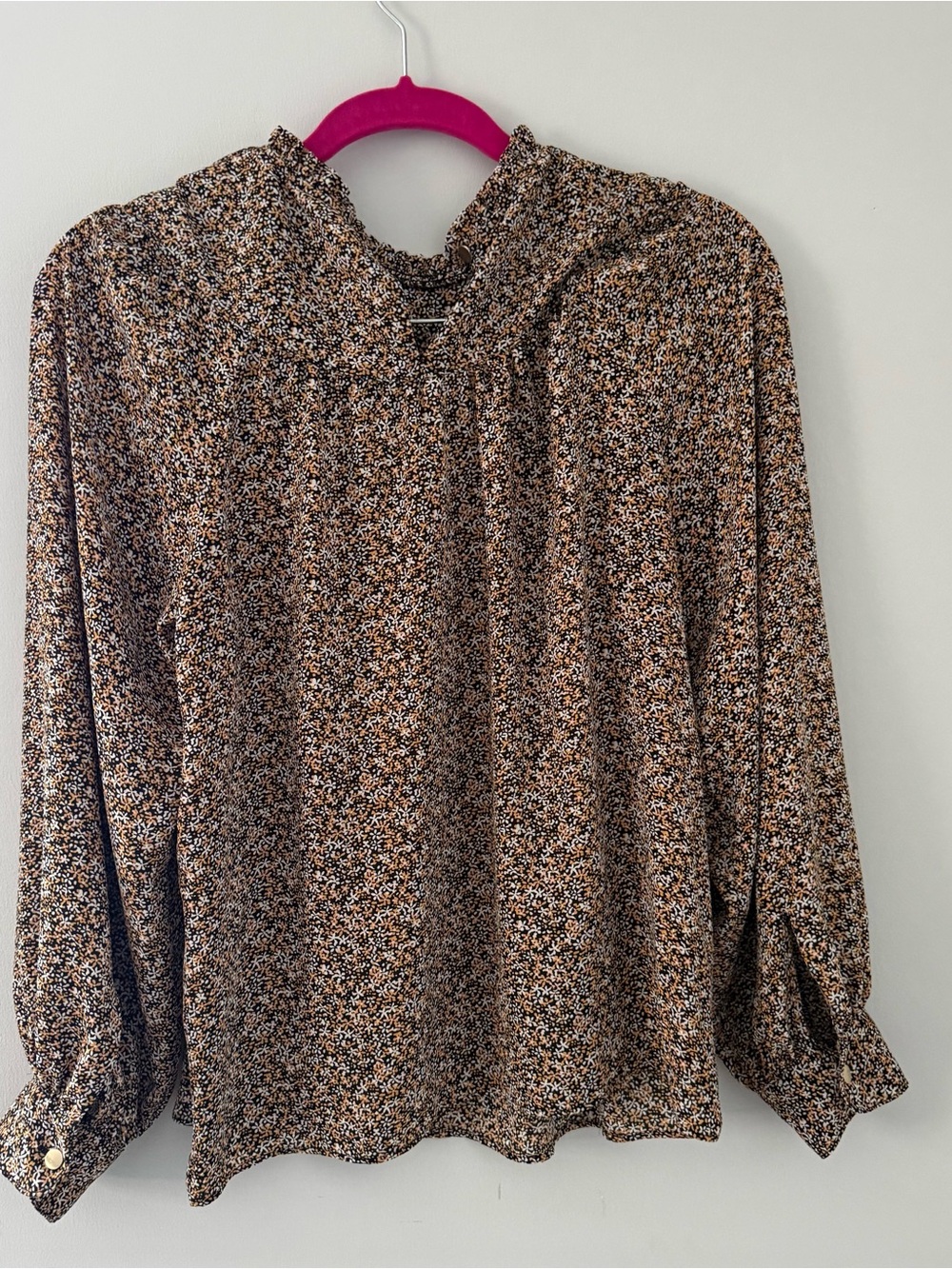 LOFT Women’s Floral Print Long-Sleeve Blouse in Black